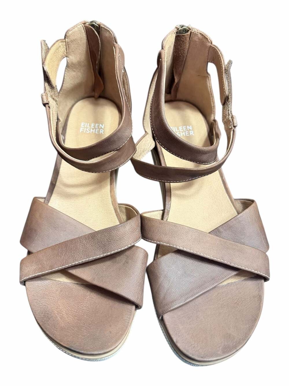 Eileen Fisher Sport Brown Leather Strappy Platform Sandals 8